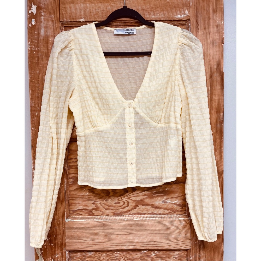 Sophie Rue M Butter Yellow Cropped Blouse Milkmaid Romantic Dainty Coquette Girl